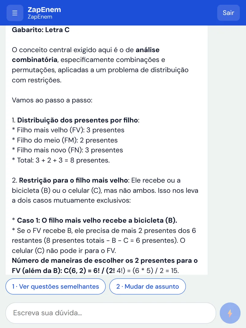 Print real do ZapEnem mostrando o gabarito e a resolução comentada da questão 175